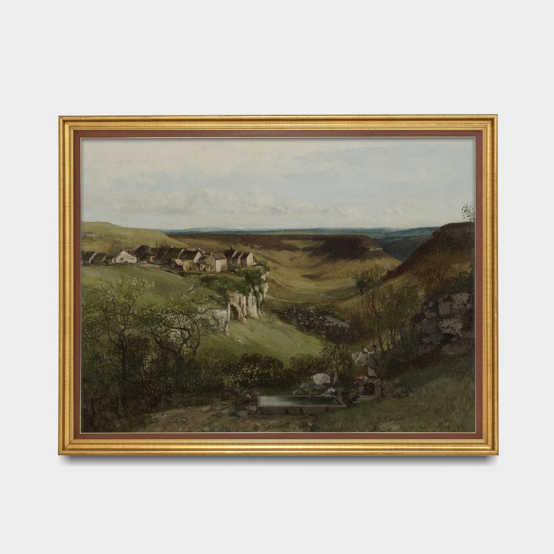 River Valley with Village Antique European Countryside Painting Poster - Image 3