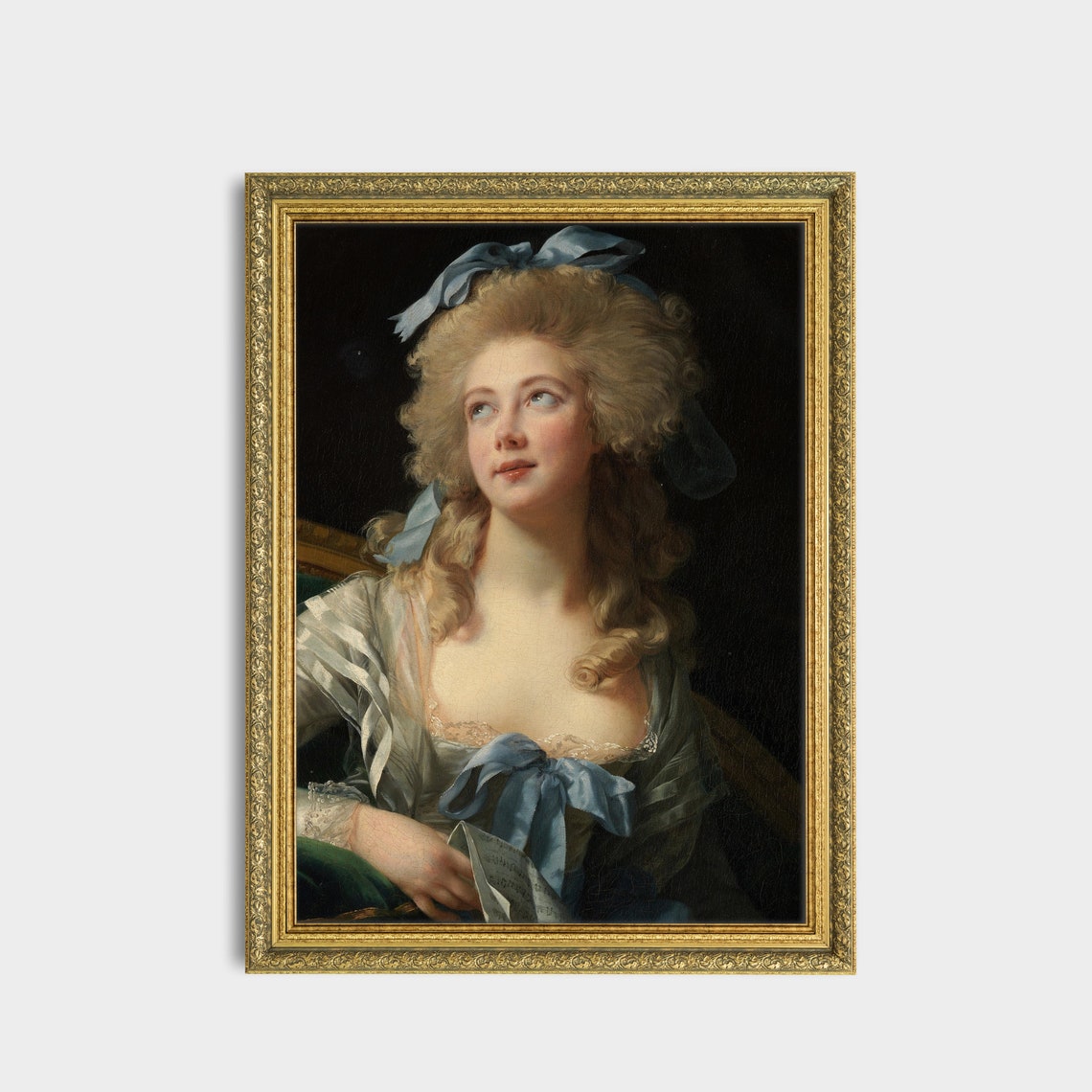 Rococo Lady With Blue Ribbons Holding Sheet Music Portrait Poster - Image 3