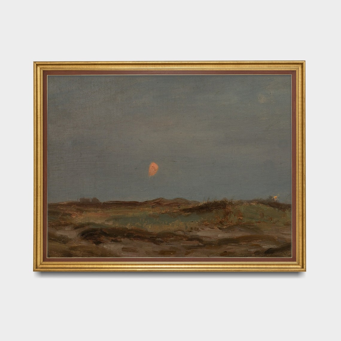 Orange Sun Over Coastal Dunes at Dusk Moody Antique Landscape Poster - Image 3