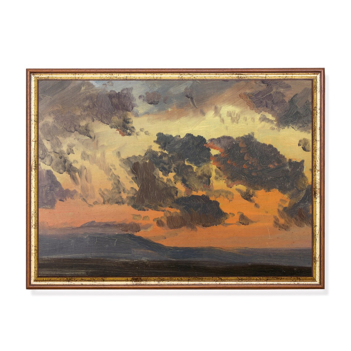 Vintage Sunset Sky Painting, Rustic Living Room Art