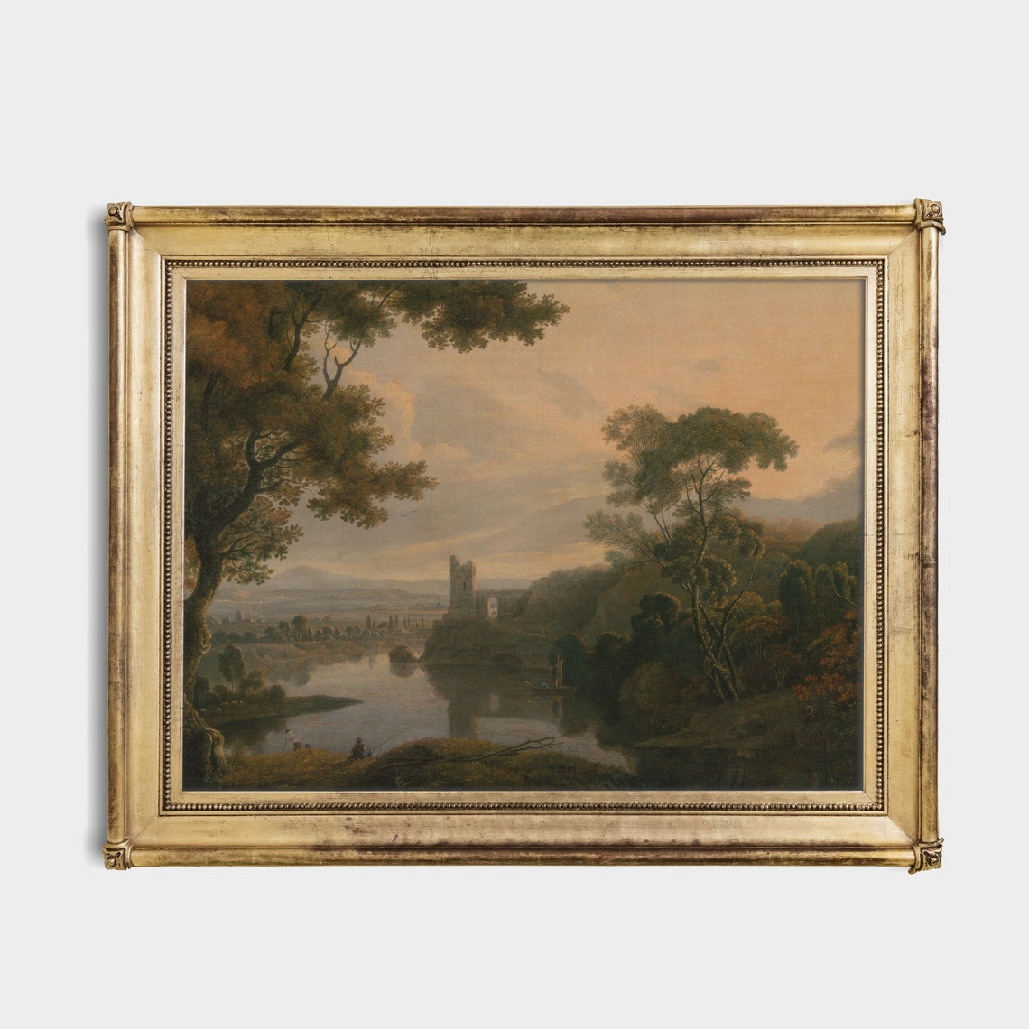 Classical River Valley with Castle Ruins at Golden Sunset Poster - Image 2