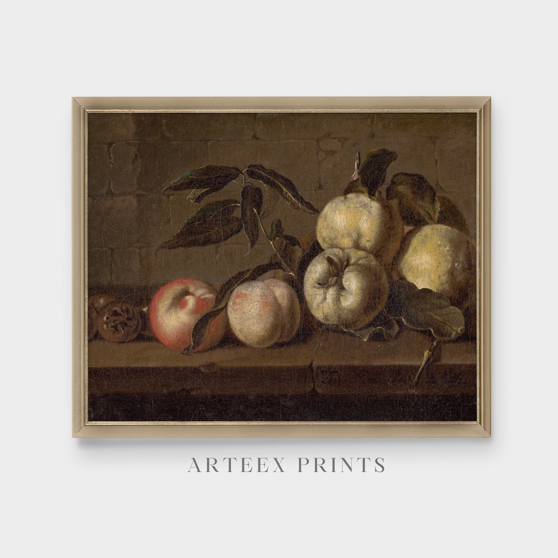 Peaches and Apples Dark Background Vintage Fruit Still Life Poster - Image 4