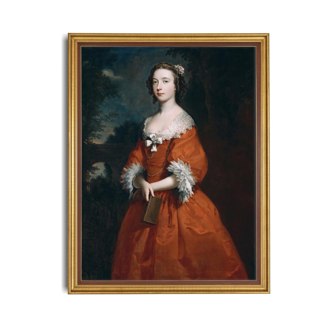 Young Woman in a Red Dress Holding a Book Antique Portrait Poster - Image 4