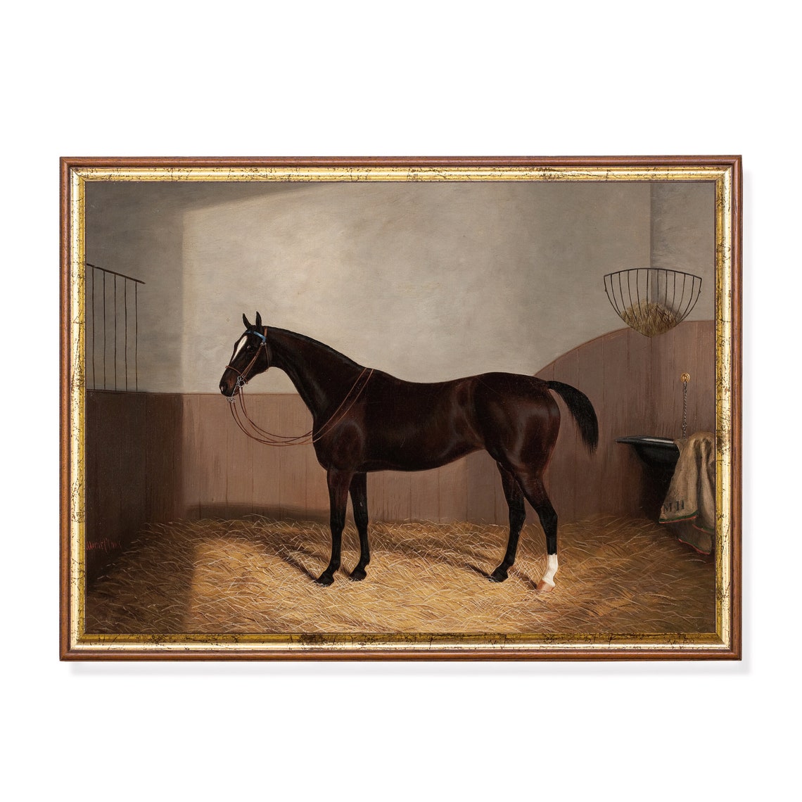 Printed And Shipped Horse Painting Vintage Equestrian Print Oil Painting Dark Horse Art Horse Lover Gift Animal Antique Art Print