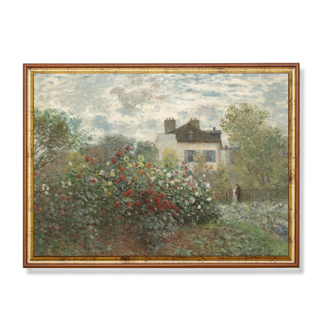 Bright Dahlia Garden in Front of a Country House Painting Poster