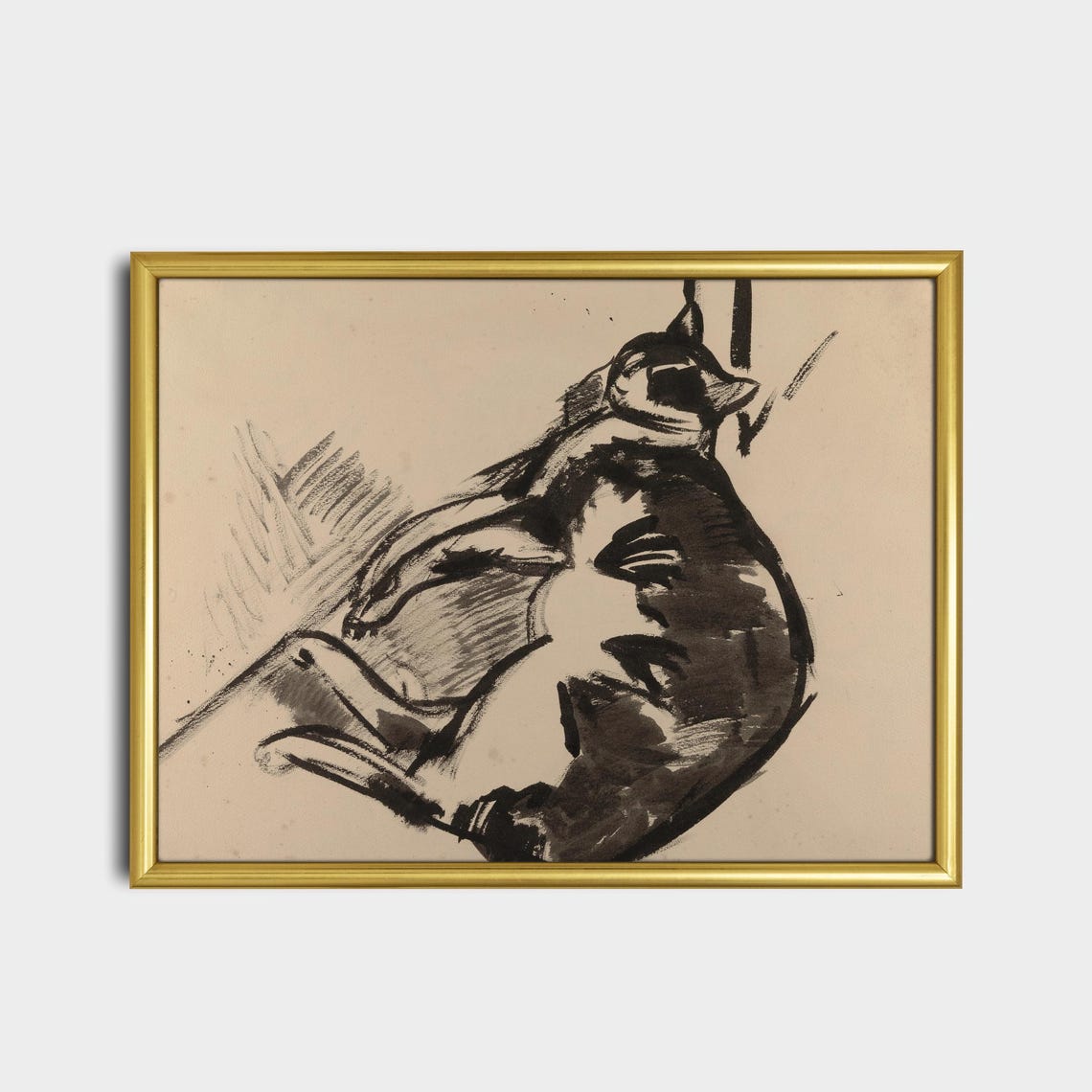 Ink Sketch Sleeping Cat Curled Up Minimalist Feline Art Poster - Image 2