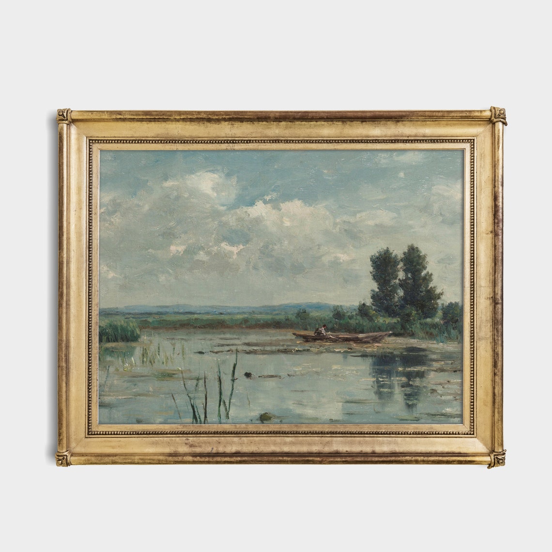 Fisherman in a Boat on a Quiet Marsh River Antique Landscape Poster - Image 2