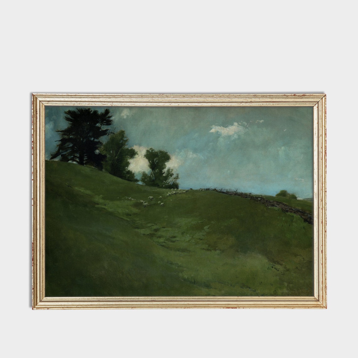 Moody Green Hillside Landscape Tonalist Country Painting Print - Image 3