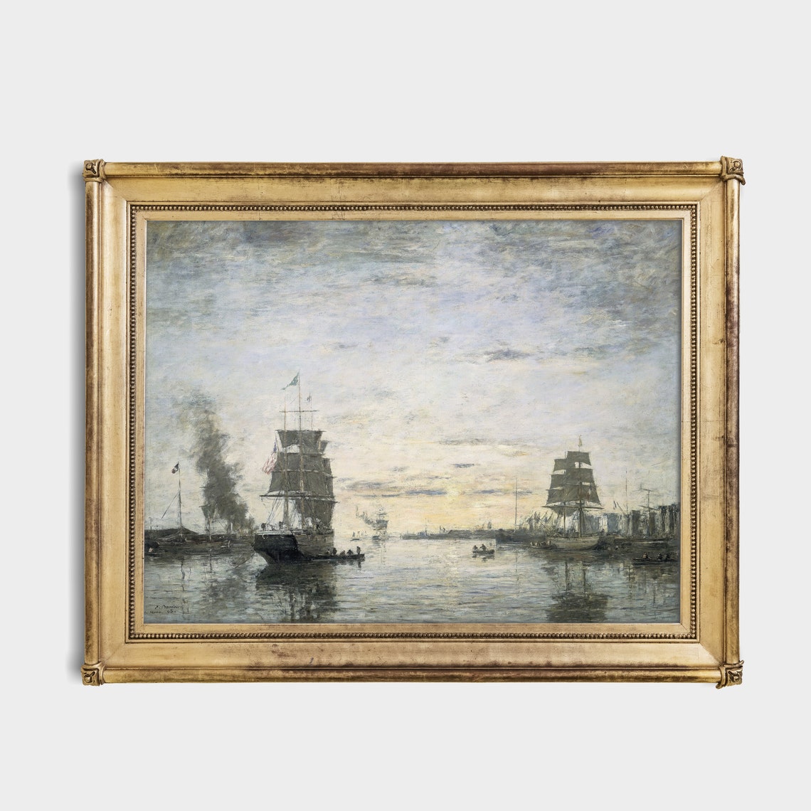 Busy Harbor At Dusk With Tall Ships And Golden Reflections Poster - Image 3