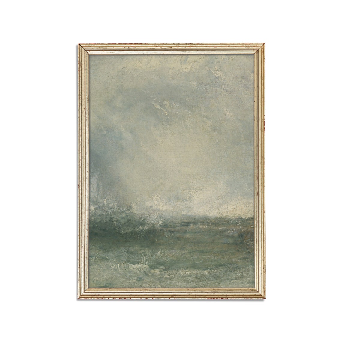 Soft Gray-Green Ocean Waves Under a Cloudy Sky Seascape Poster - Image 2