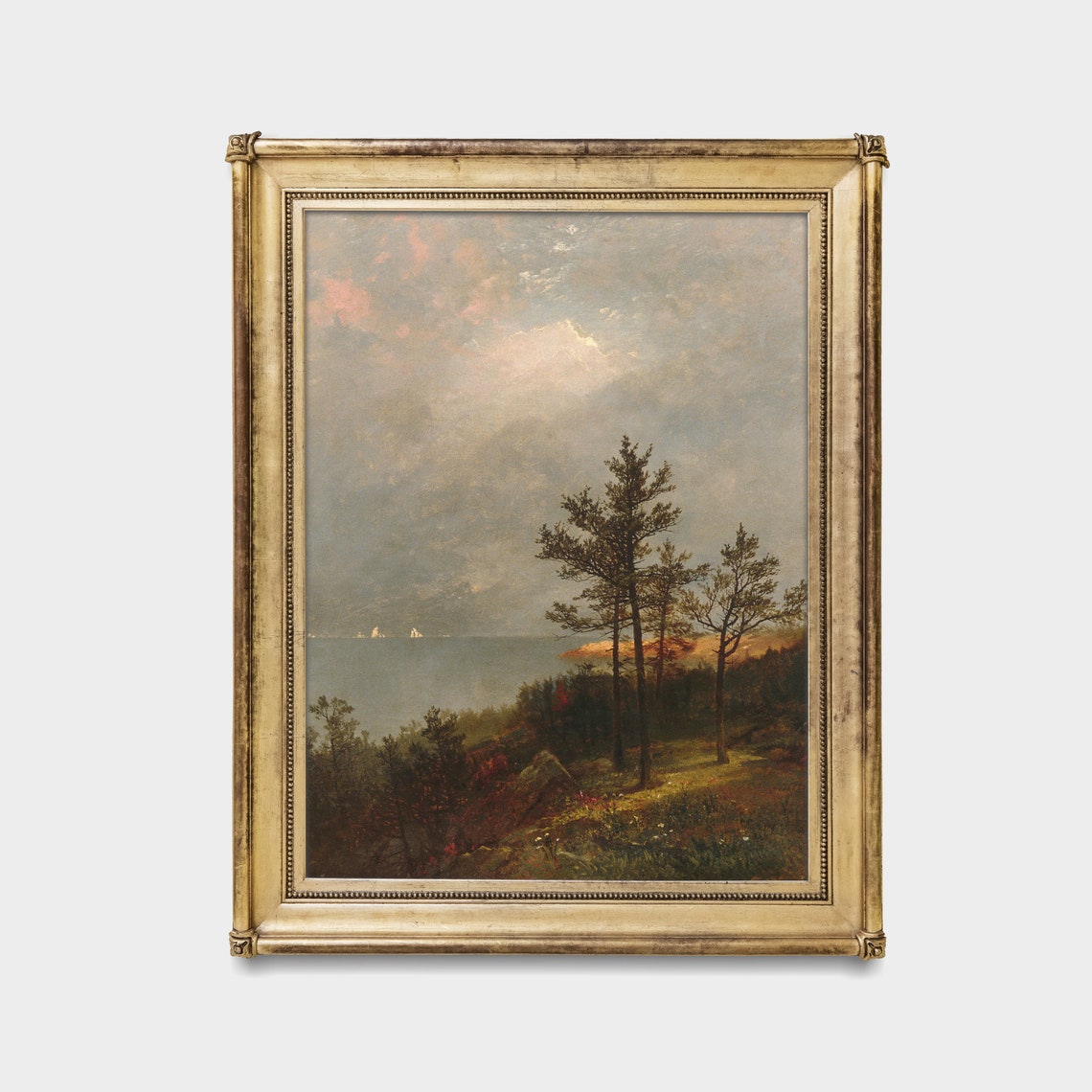 Moody Vintage Coastal Pine Forest Painting Tall Art Wall Poster - Image 4
