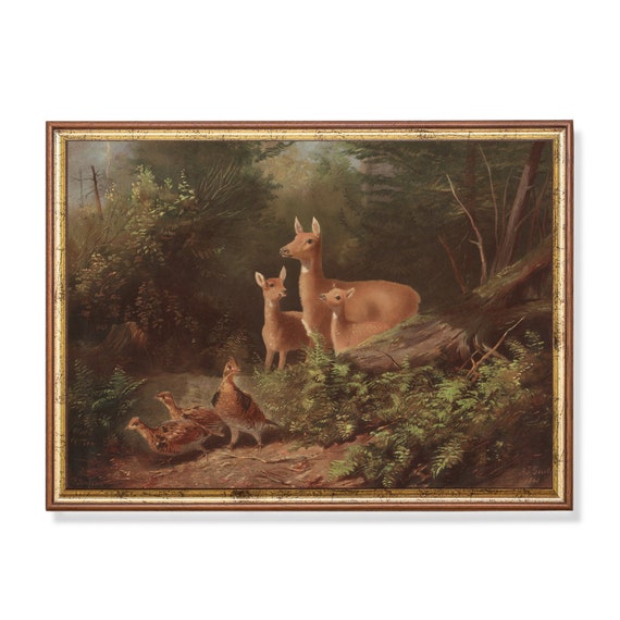 Printed And Shipped Vintage Deer Painting Antique Farm Animal Print Moody Rustic Art Farmhouse Decor Fine Art Physical Prints