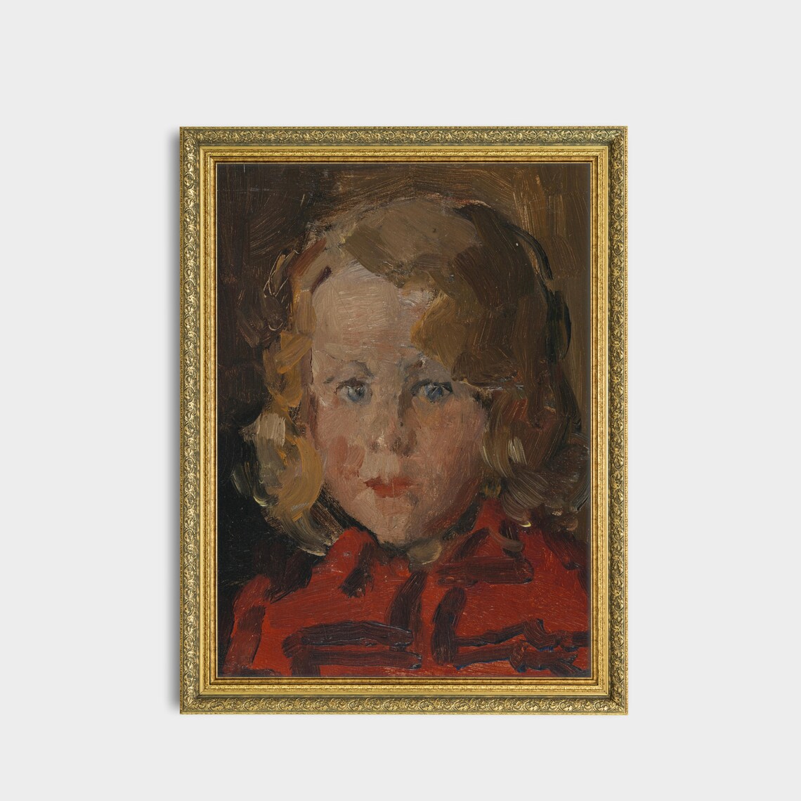 Small Child In Red Impressionist Portrait Antique Oil Painting Poster - Image 3