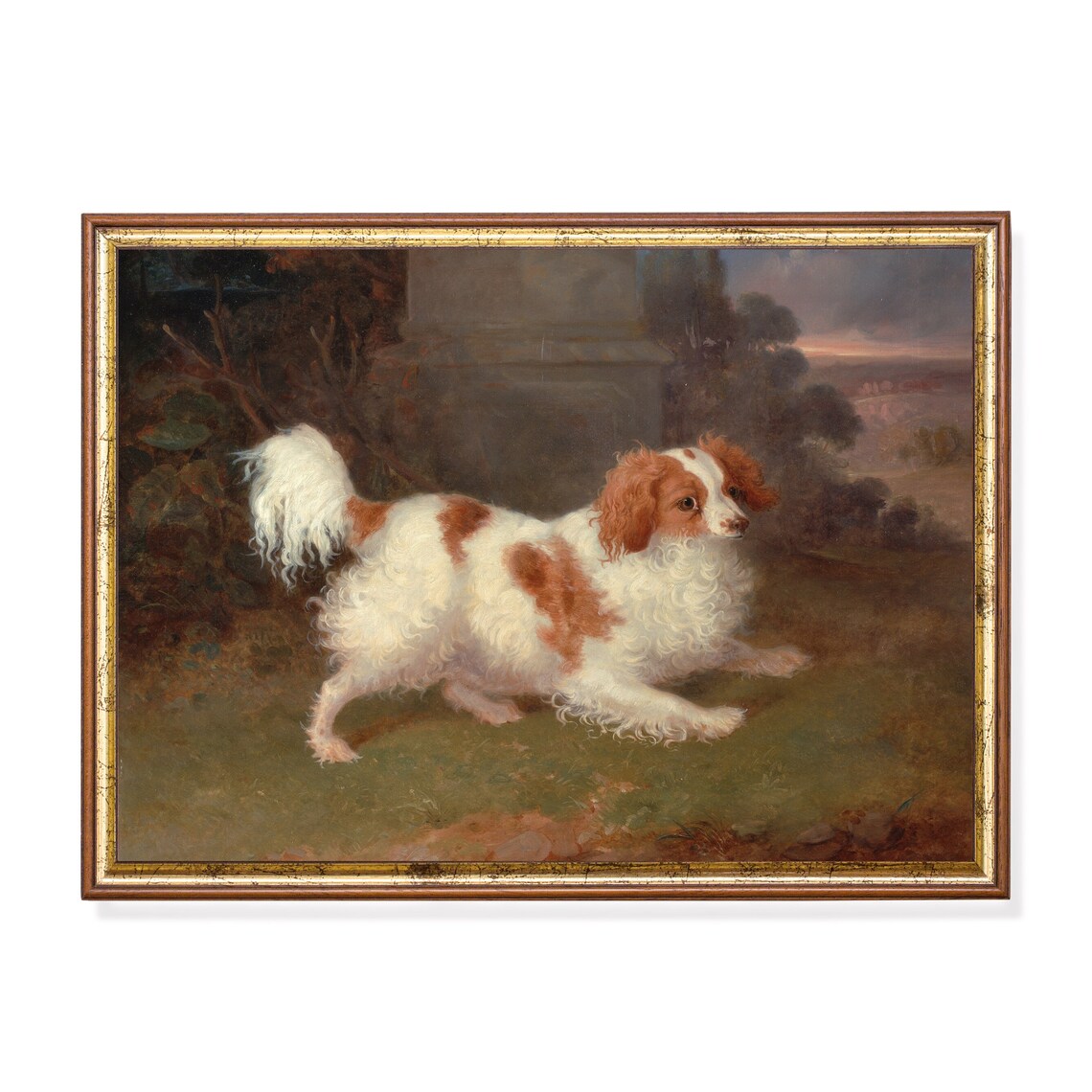 Spaniel Vintage Rustic Oil-Painting-Style Art Print