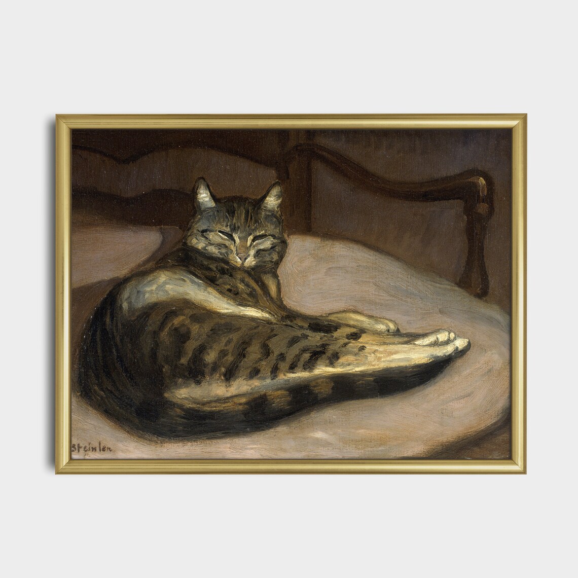 Sleeping Tabby Cat Portrait Steinlen Vintage Feline Oil Painting Poster - Image 5