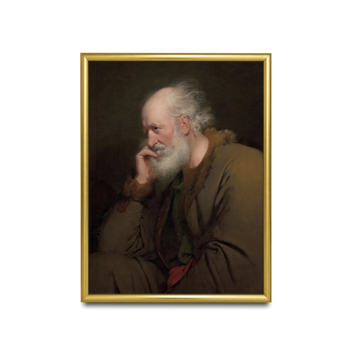 Contemplative Old Man in Fur-Trimmed Robe Vintage Oil Painting Poster - Image 4