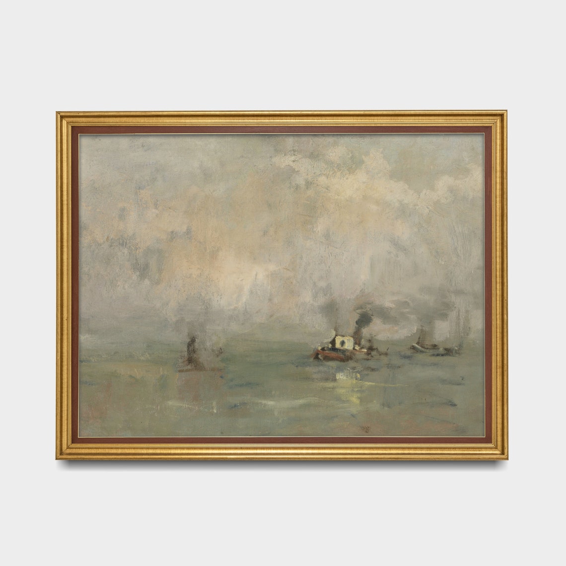 Small Boats Drifting in a Misty Foggy Harbor at Dawn Vintage Poster - Image 5
