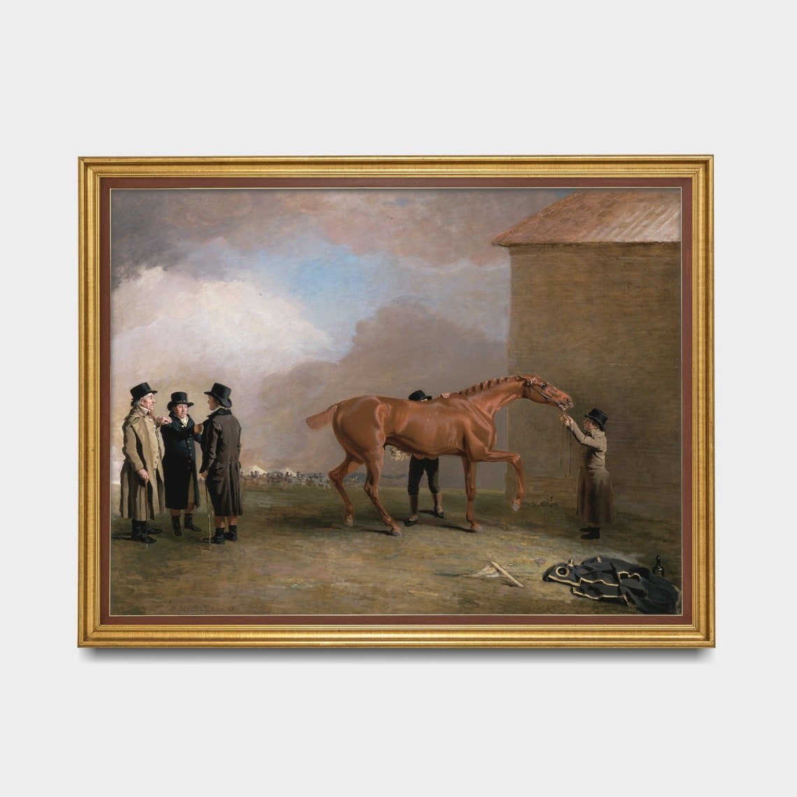 Gentlemen Inspecting a Chestnut Racehorse at the Stable Poster - Image 3