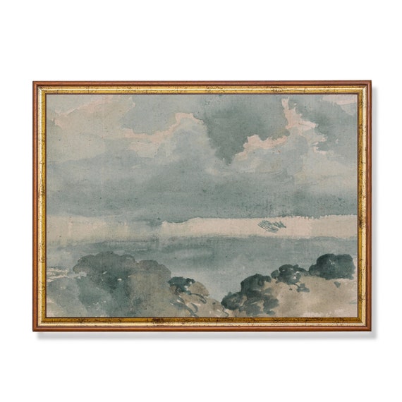 Vintage Watercolor Painting Cloud Studies Antique Rustic Sky Print Wall Art 18th Century Trendy Art