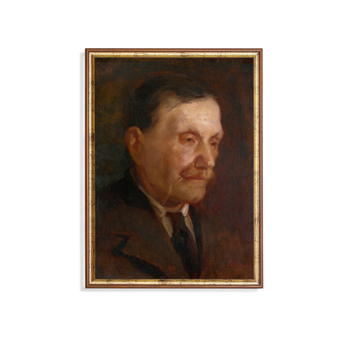 Elderly Gentleman with a Mustache in Warm Dark Tones Portrait Poster