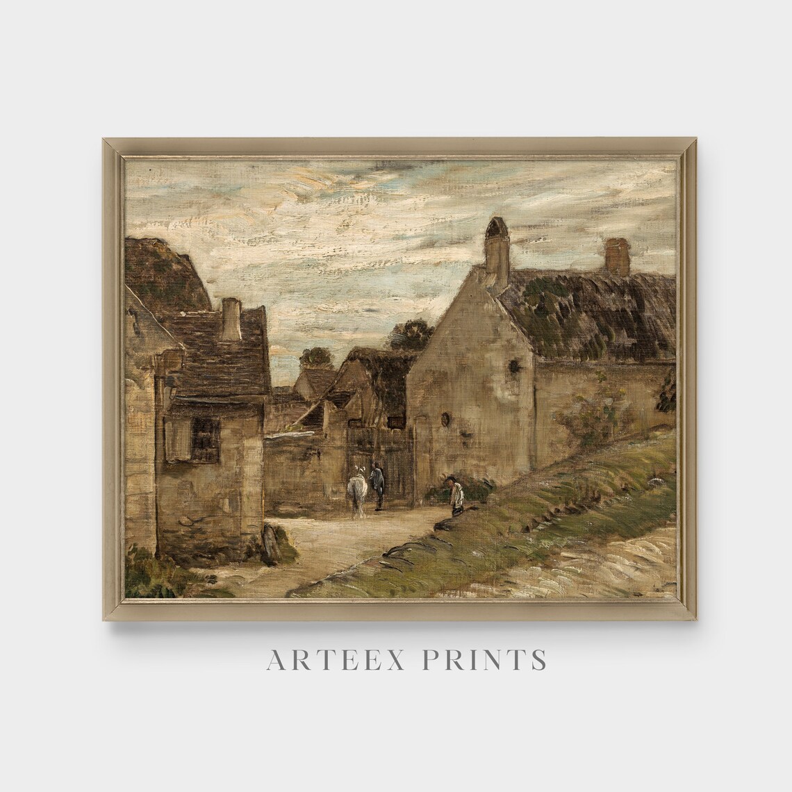Old Stone Village Street with Figures Antique French Landscape Poster - Image 5