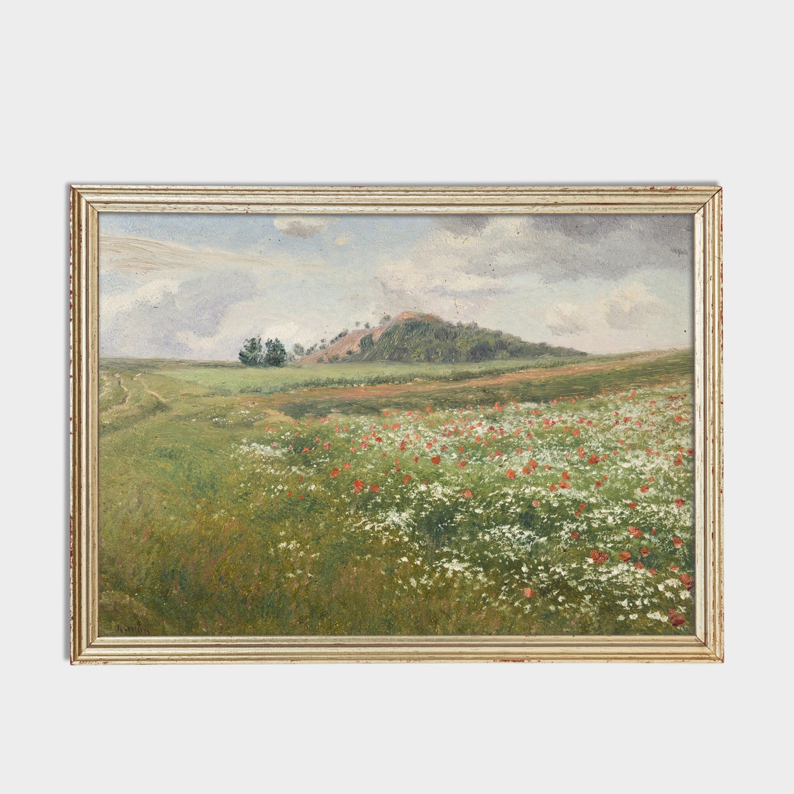 Red Poppy Field With White Wildflowers Before a Green Hill Poster - Image 2