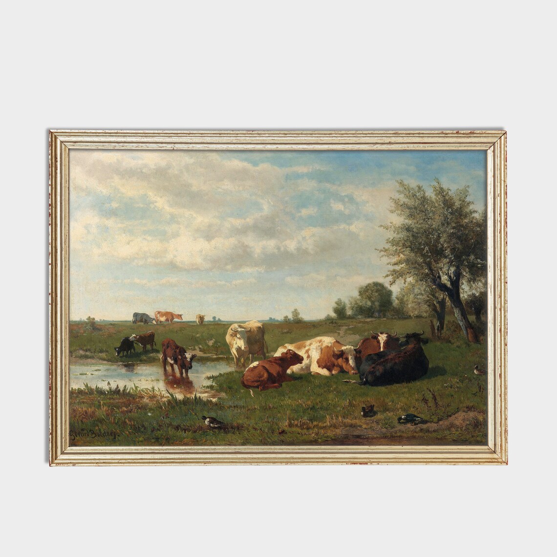 Cows Resting and Drinking in a Meadow Vintage Pastoral Poster - Image 3