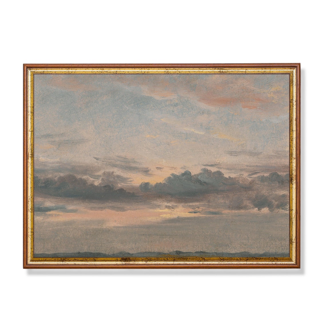 Pink Sunset Cloud Study Over the Horizon Antique Sky Painting Poster