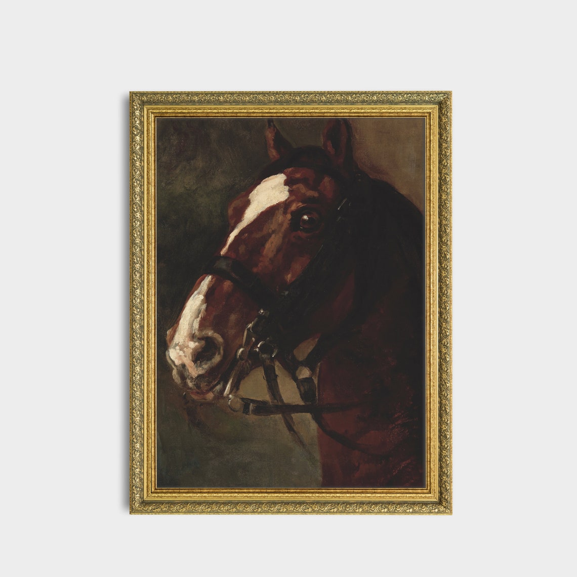 Chestnut Horse Head With White Blaze On Dark Ground Equestrian Poster - Image 3