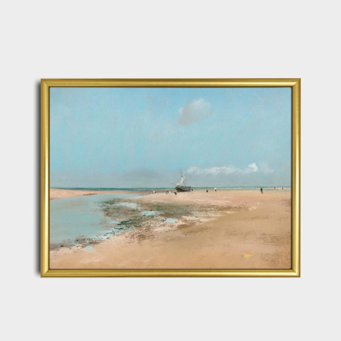 Sandy Beach Low Tide Sailboat Soft Minimal Seascape Art Poster - Image 2