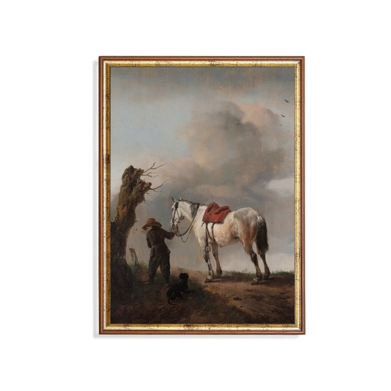 Printed And Shipped Vintage Horse Painting Antique Equestrian Print Farmhouse Decor Moody Rustic Print Fine Art Physical Prints