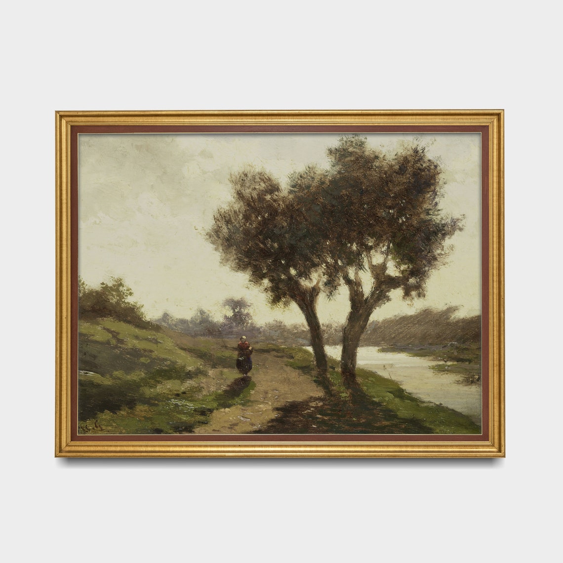 Lone Tree by Riverside Path Vintage Country Landscape Poster - Image 3