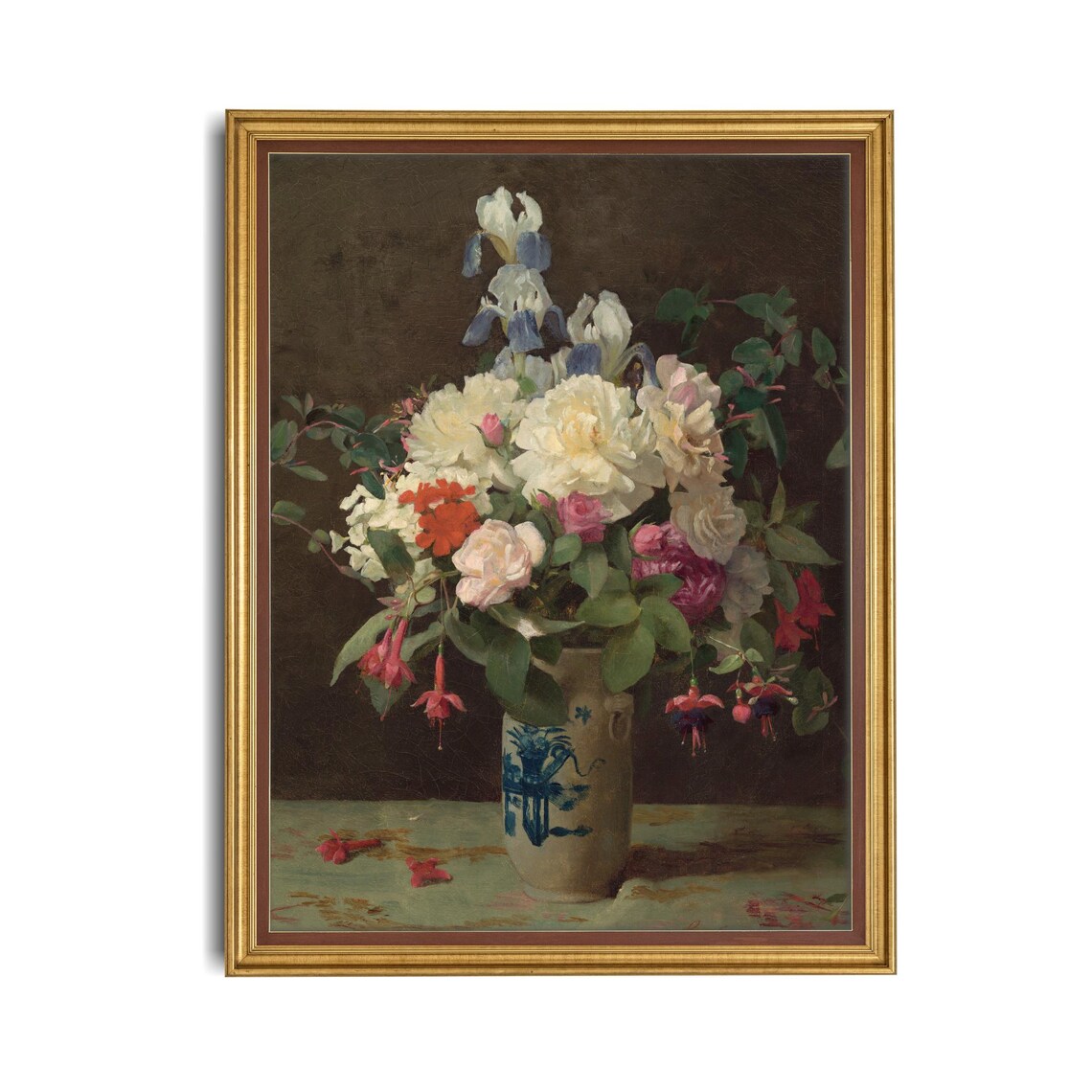 Bouquet of Roses and Irises in a Delft Vase Still Life Poster - Image 4