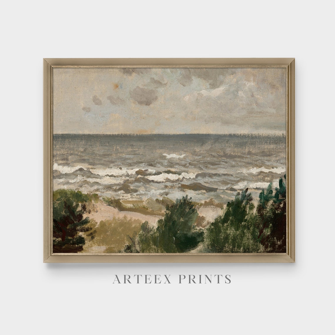 Choppy Seascape Seen from Pine-Topped Dunes Vintage Oil Poster - Image 4