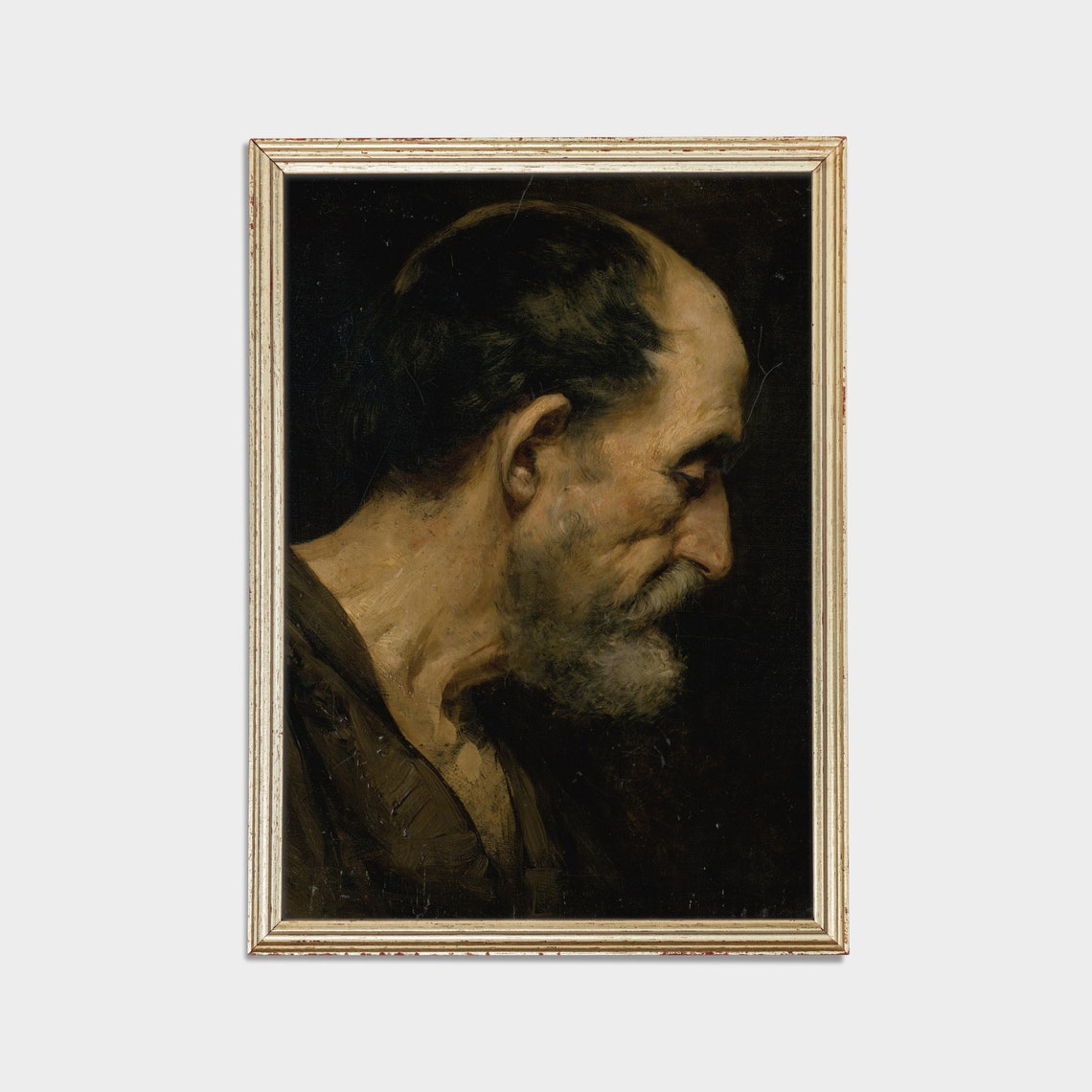Vintage Old Man Profile Portrait Gray Beard Antique Study Wall Art - Image 2