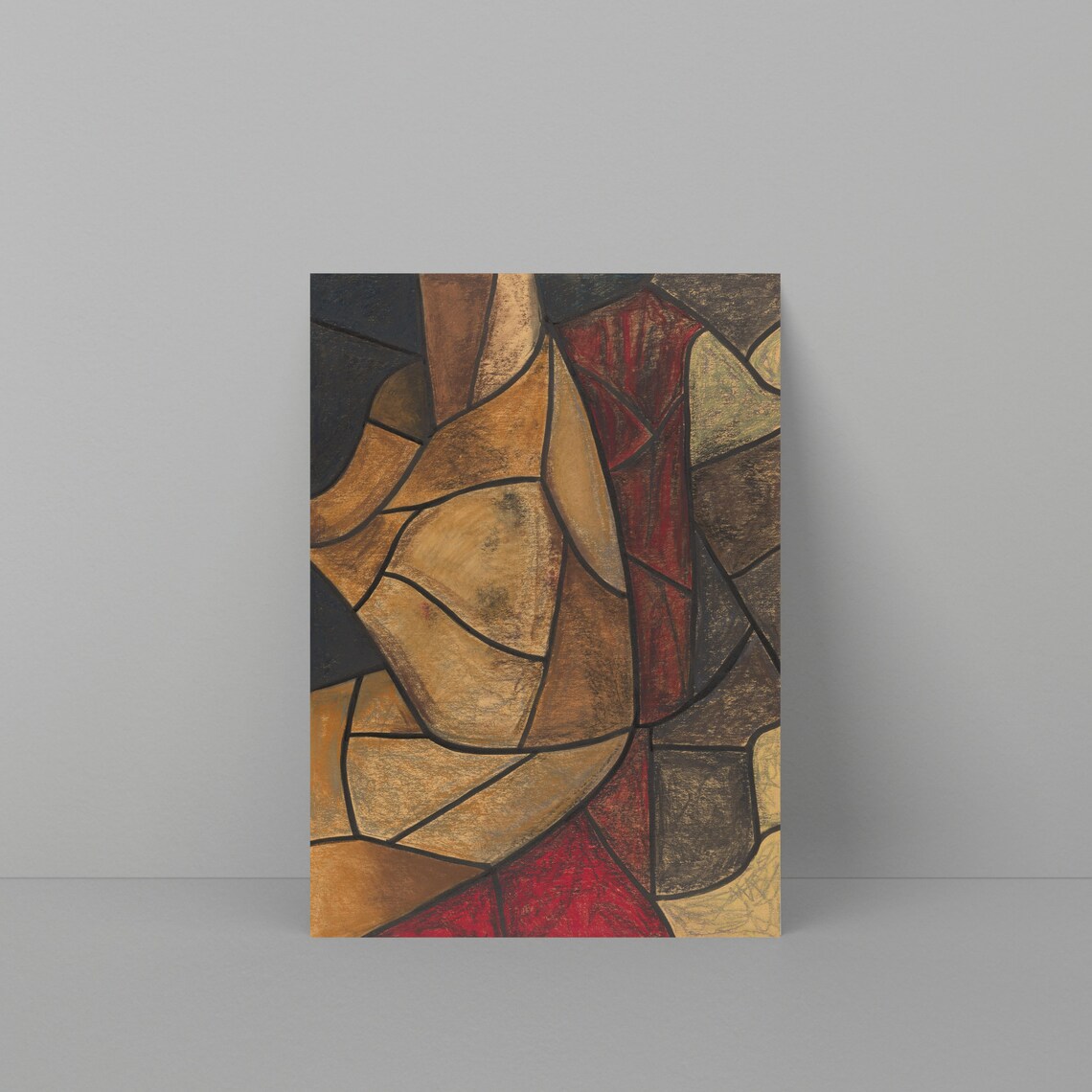 Ochre and Umber Geometric Abstract in Stained Glass Style Art Print - Image 3