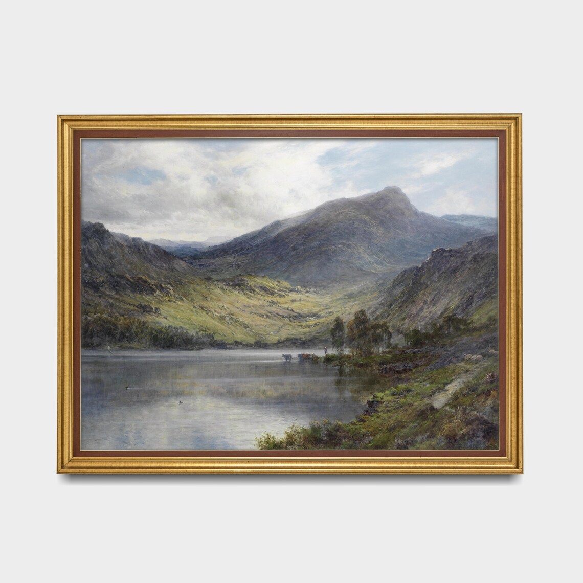 Mountain Lake With Cattle Grazing by the Shore Vintage Poster - Image 3