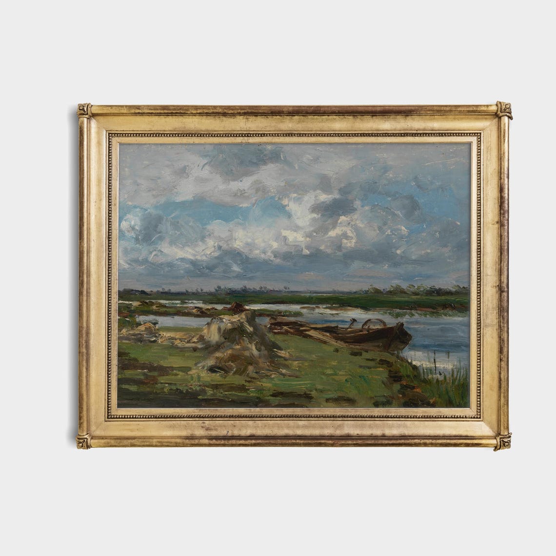 Serene Riverside Marsh Impressionist Blue Sky Landscape Poster - Image 3