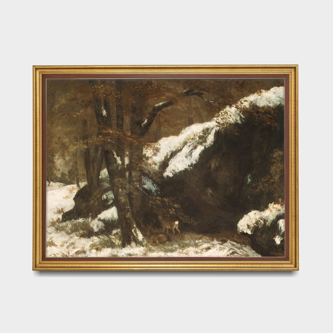 Two Deer Sheltering Under a Snowy Rock Winter Wildlife Poster - Image 5