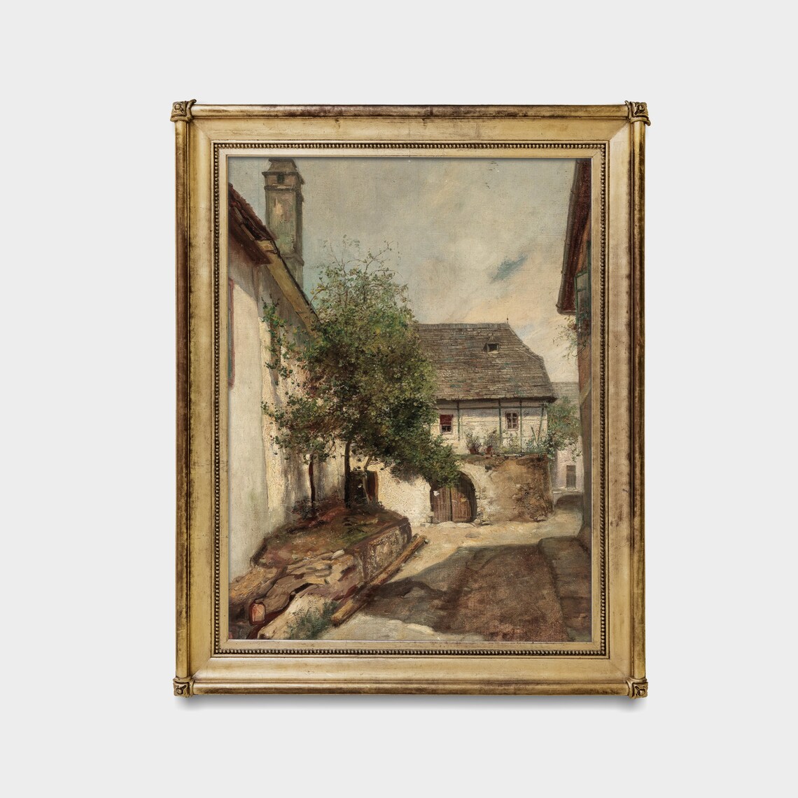 Old European Courtyard Between Stone Houses Vintage Village Art Poster - Image 2