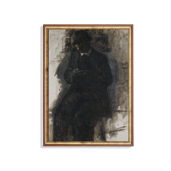 Dark Silhouette of a Man Reading a Letter Moody Portrait Poster