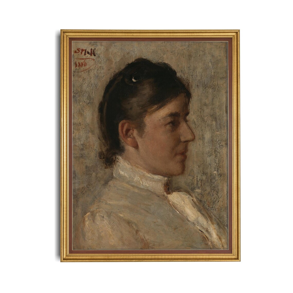 Young Woman in Profile Dated 1890 Classic Vintage Portrait Poster - Image 4