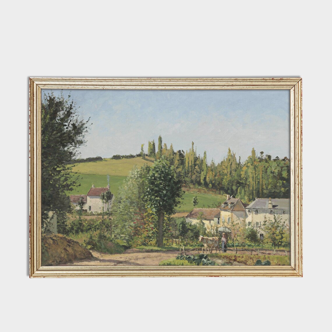 Sunlit French Village with Tall Poplars on Rolling Hills Poster - Image 2