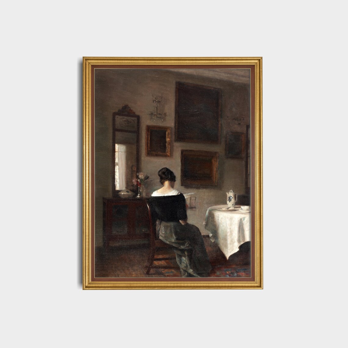 Woman Reading at Breakfast Table, Vintage Portrait Art Print - Image 2