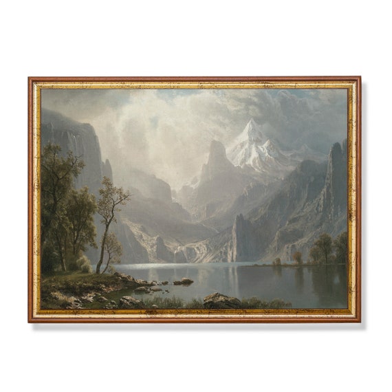 Mailed Print Vintage Lake Mountain Painting Antique Country Landscape Nature Rustic Print Farmhouse Decor Printed And Shipped