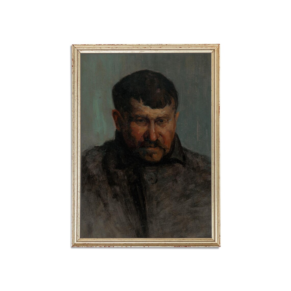 Moody Antique Young Man In Fur Coat Portrait Oil Painting Poster - Image 3