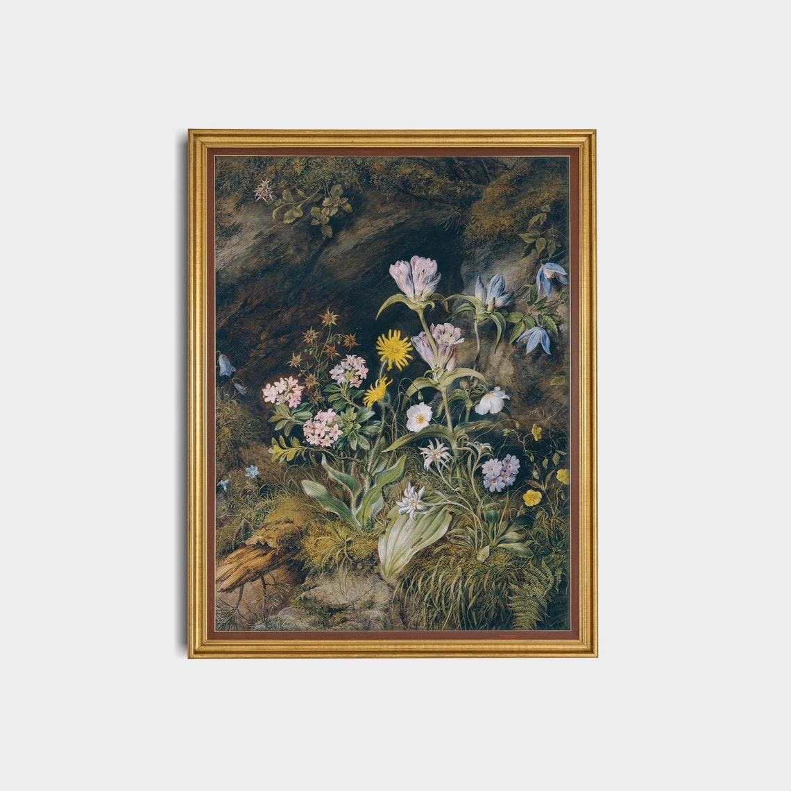 Wildflowers at a Rocky Cave Mouth Vintage Botanical Art Poster - Image 2