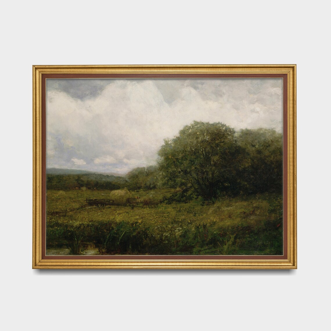 Meadow Stream Haystacks Overcast Sky Antique Country Landscape Poster - Image 5