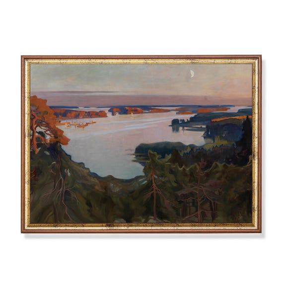 Printed And Shipped Vintage Lake Painting Rustic Moody Art Antique Art Print Landscape Wall Art Coastal Decor Physical Prints