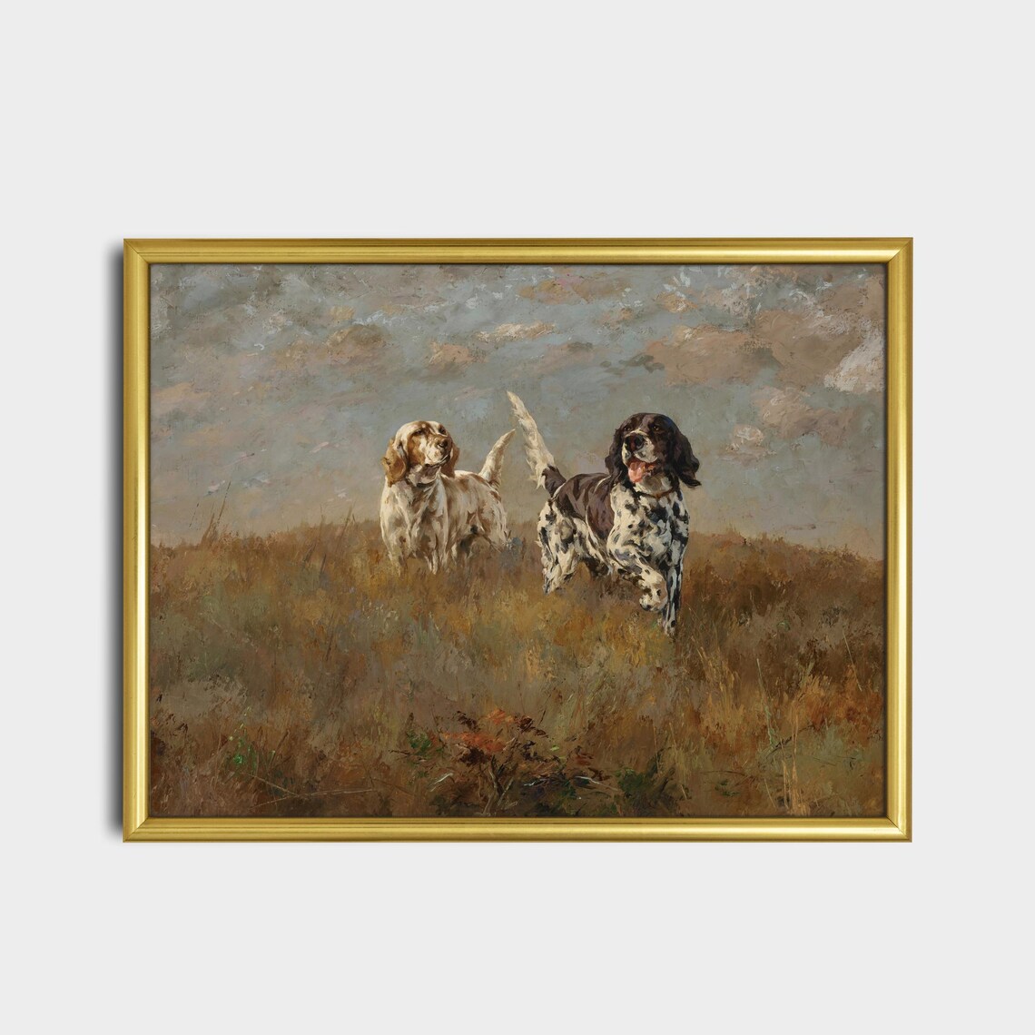 Antique Painting Of Two Setters Running In Field Fine Art Poster - Image 2